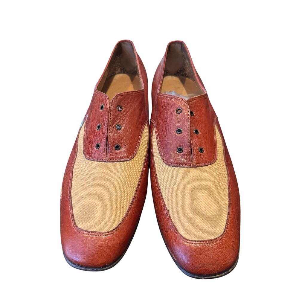 Vtg Saks Fifth Avenue 2 Tone Spectator Oxford Shoes Leather Canvas Size 12